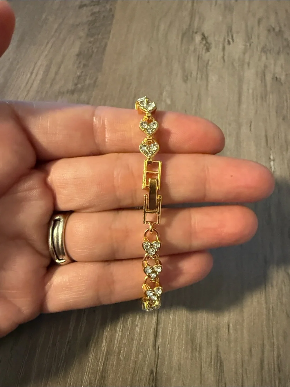 14K Gold Plated Heart Link Bracelet with Crystal Accents